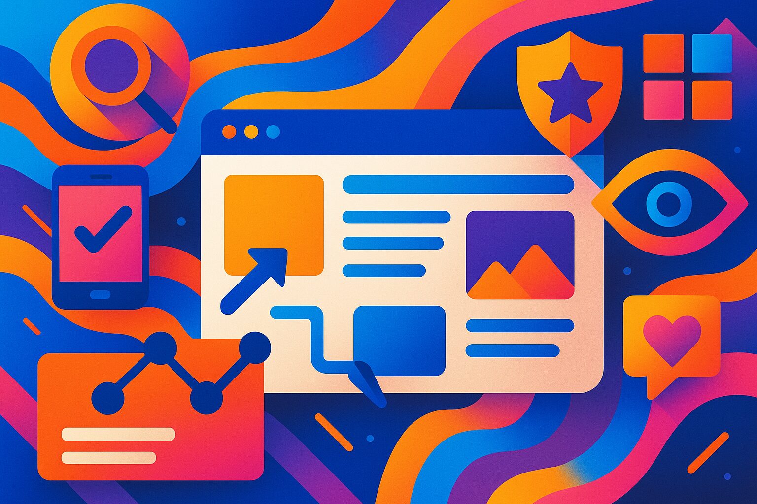 Infografik – Wichtige Aspekte modernes Webdesign (Responsives Design, Ladezeit, SEO etc.)